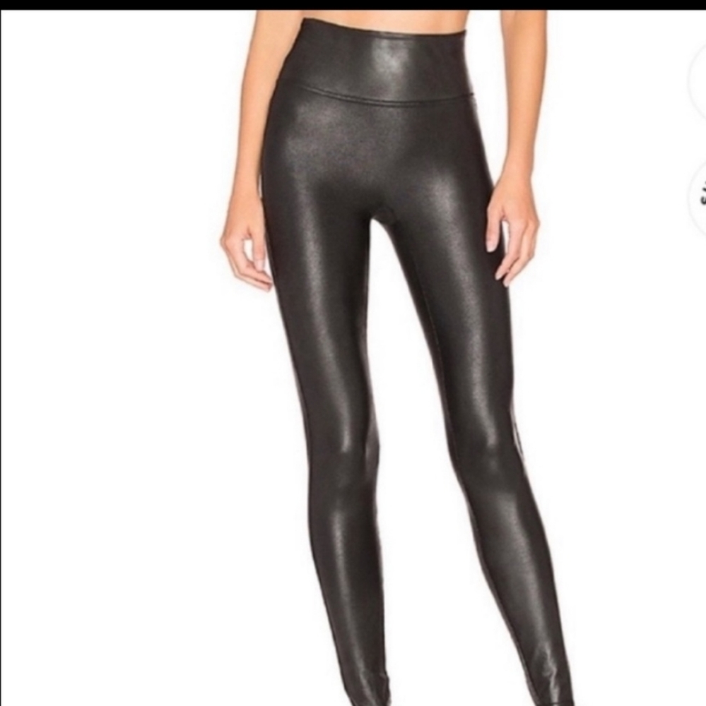 Spanx Black Faux Leather Leggings, size small